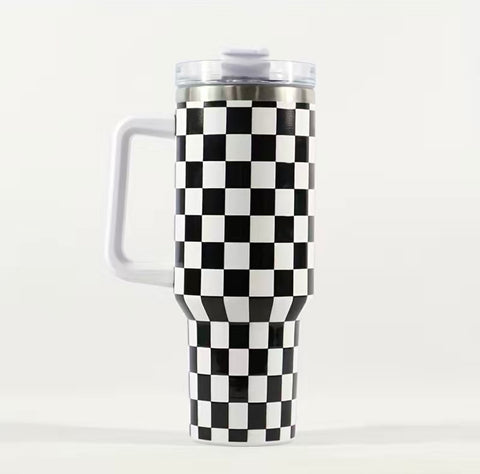 40oz B/W Checkered Tumbler