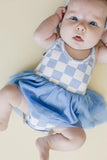 Blue Checker Tulle Dress & Bow