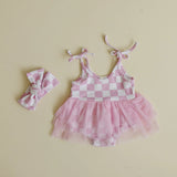 Pink Check Tulle Dress