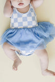 Blue Checker Tulle Dress & Bow