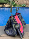 Camo & Pink Stripe Neoprene Tote