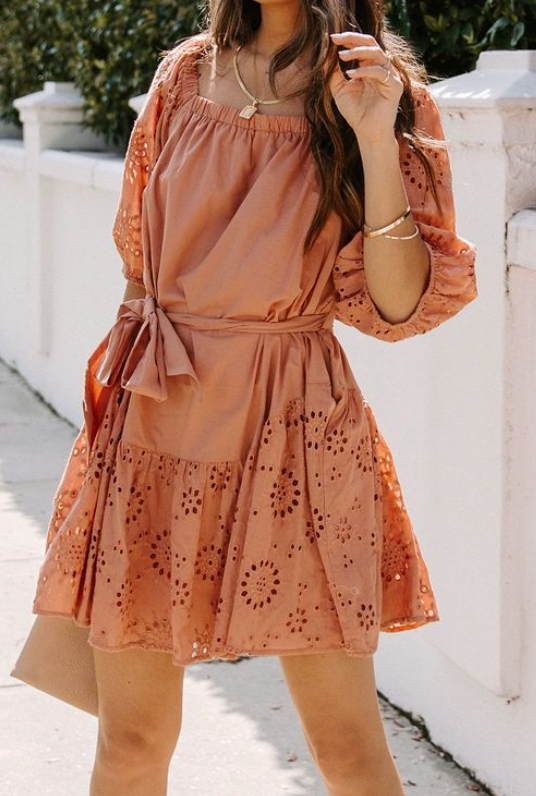Santorini Salmon Eyelet Dress – JPalms